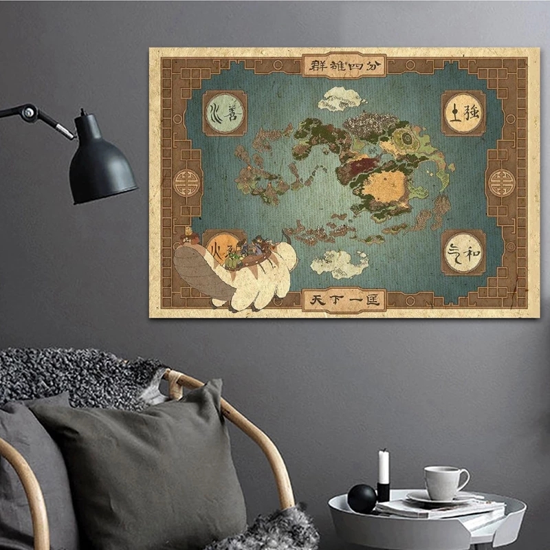 From Avatar Airbender Map The Legend Canvas Painting Poster and Print Wall Art Picture for Living Room Home Decoration No Frame