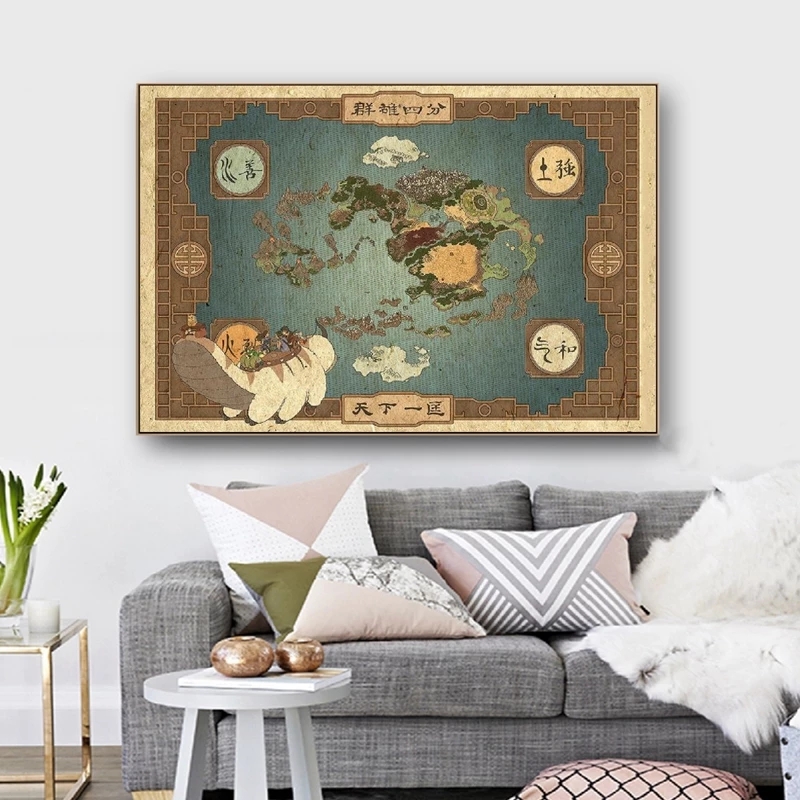 From Avatar Airbender Map The Legend Canvas Painting Poster and Print Wall Art Picture for Living Room Home Decoration No Frame